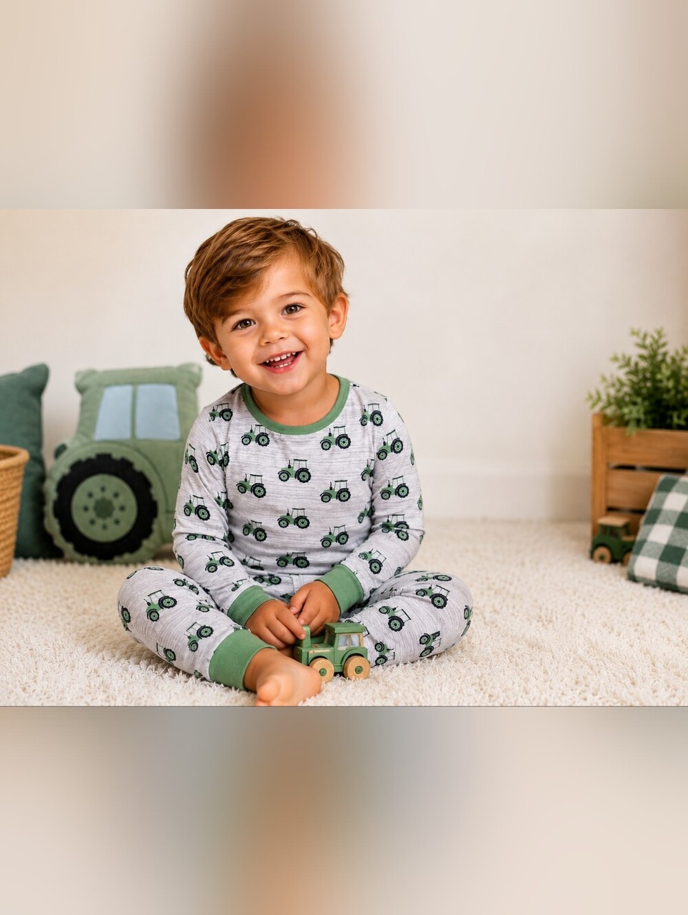 Sweet Bamboo Tractor Print Bamboo Pajama Set Toddler Boys 3Y #1850
